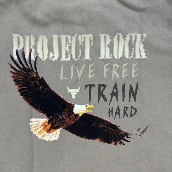 Under Armour Project Rock Short Sleeve Hoodie Mens Size Medium Taupe 1383209 - Picture 4 of 9